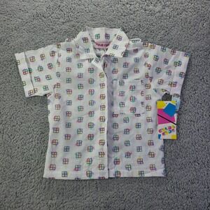 Vintage Color Code Kids White Geometric Print Short Sleeve Button Down Shirt 6